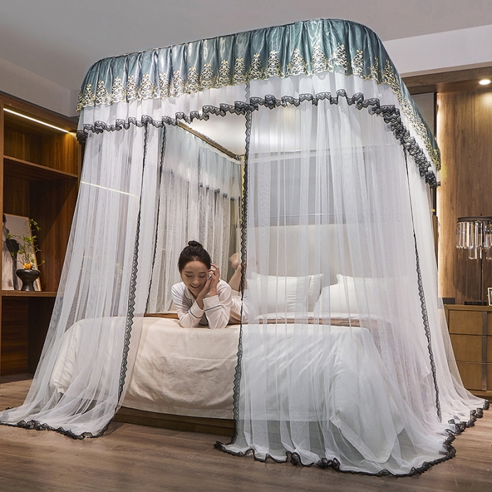 91家纺网 家纺一手货源 找家纺 迪凡保罗新款A33广东拉绳土豪金手动导轨蚊帐三开门 白色