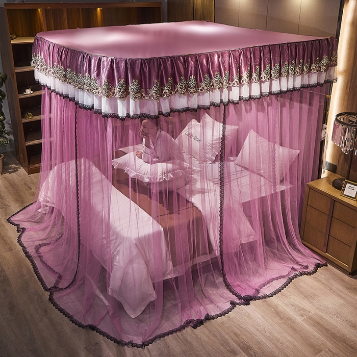 91家纺网 家纺一手货源 找家纺 迪凡保罗新款A33广东拉绳土豪金手动导轨蚊帐三开门 豆沙