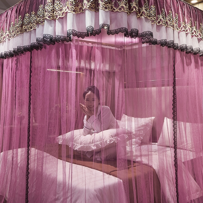 91家纺网 家纺一手货源 找家纺 迪凡保罗新款A33广东拉绳土豪金手动导轨蚊帐三开门 豆沙