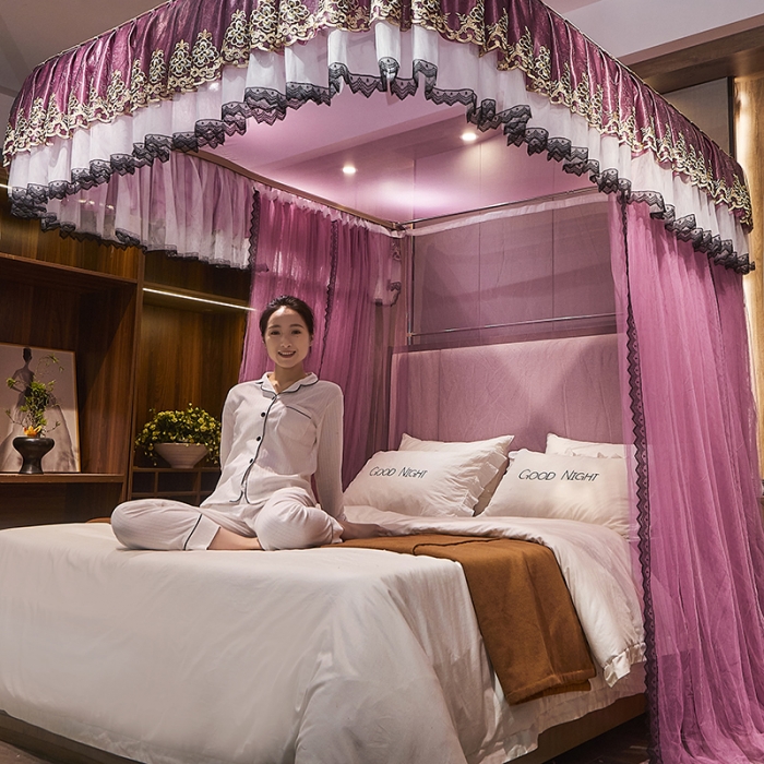 91家纺网 家纺一手货源 找家纺 迪凡保罗新款A33广东拉绳土豪金手动导轨蚊帐三开门 豆沙