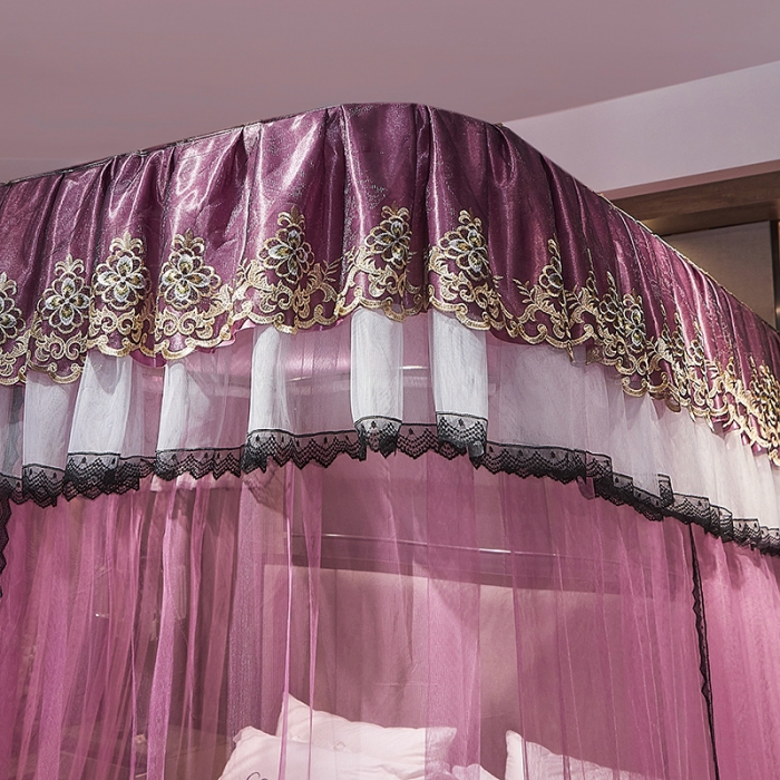 91家纺网 家纺一手货源 找家纺 迪凡保罗新款A33广东拉绳土豪金手动导轨蚊帐三开门 豆沙