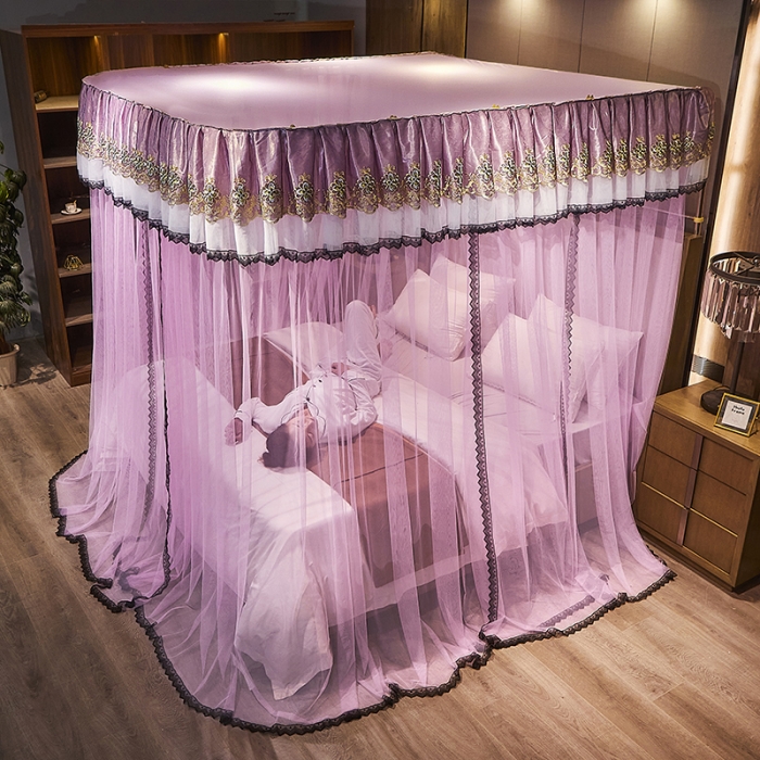 91家纺网 家纺一手货源 找家纺 迪凡保罗新款A33广东拉绳土豪金手动导轨蚊帐三开门 粉红