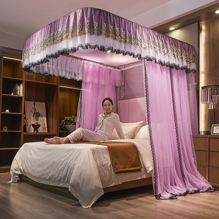 91家纺网 家纺一手货源 找家纺 迪凡保罗新款A33广东拉绳土豪金手动导轨蚊帐三开门 粉红