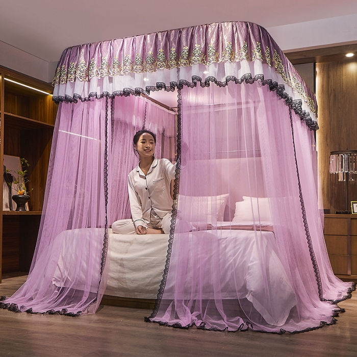 91家纺网 家纺一手货源 找家纺 迪凡保罗新款A33广东拉绳土豪金手动导轨蚊帐三开门 粉红