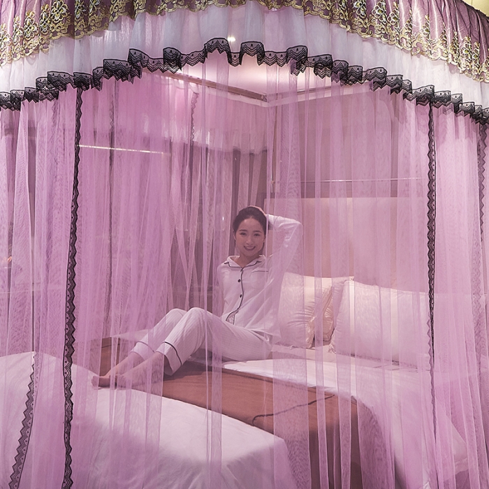 91家纺网 家纺一手货源 找家纺 迪凡保罗新款A33广东拉绳土豪金手动导轨蚊帐三开门 粉红