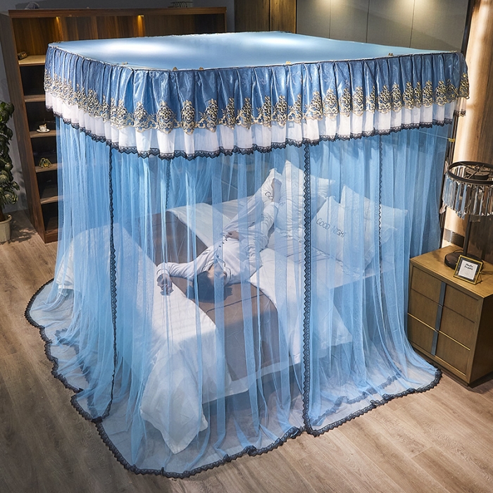 91家纺网 家纺一手货源 找家纺 迪凡保罗新款A33广东拉绳土豪金手动导轨蚊帐三开门 孔蓝