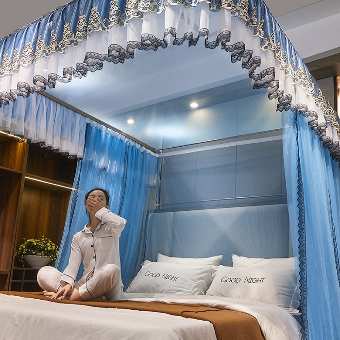 91家纺网 家纺一手货源 找家纺 迪凡保罗新款A33广东拉绳土豪金手动导轨蚊帐三开门 孔蓝