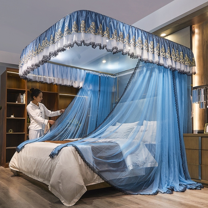 91家纺网 家纺一手货源 找家纺 迪凡保罗新款A33广东拉绳土豪金手动导轨蚊帐三开门 孔蓝