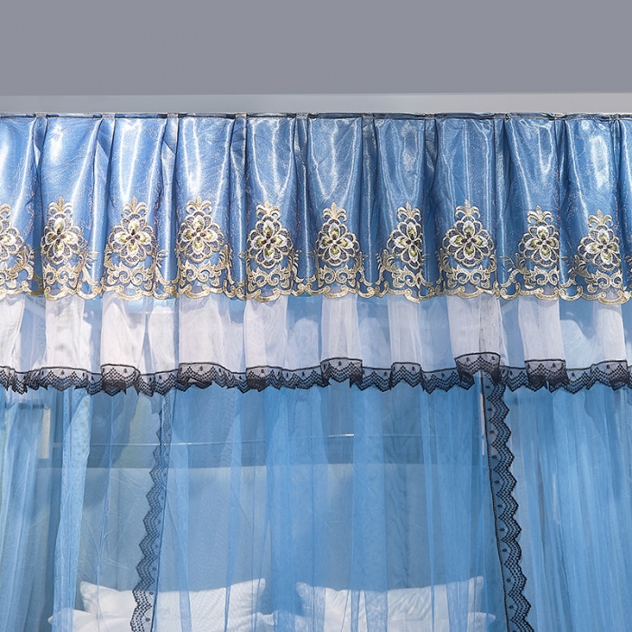 91家纺网 家纺一手货源 找家纺 迪凡保罗新款A33广东拉绳土豪金手动导轨蚊帐三开门 孔蓝