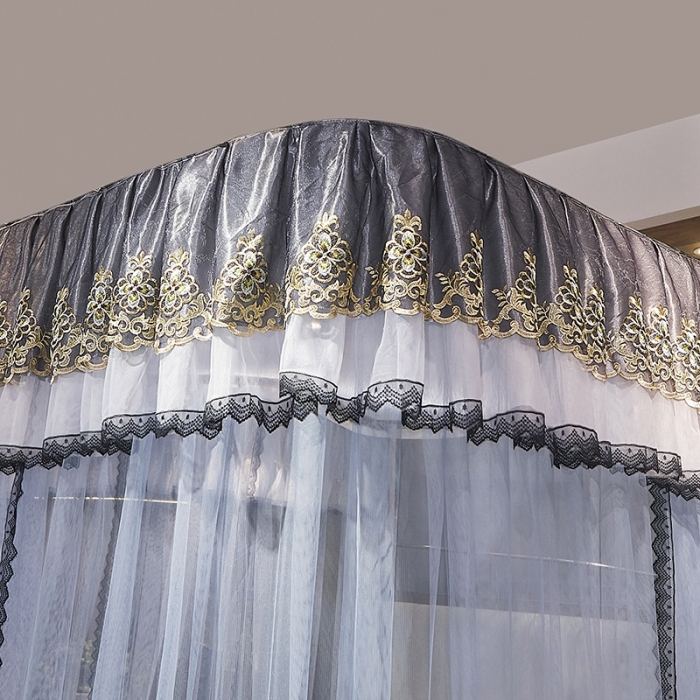 91家纺网 家纺一手货源 找家纺 迪凡保罗新款A33广东拉绳土豪金手动导轨蚊帐三开门 蓝灰