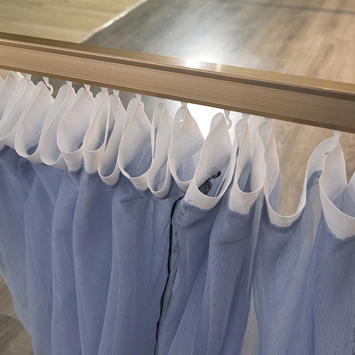 91家纺网 家纺一手货源 找家纺 迪凡保罗新款A33广东拉绳土豪金手动导轨蚊帐三开门 蓝灰