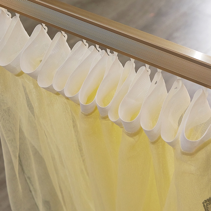 91家纺网 家纺一手货源 找家纺 迪凡保罗新款A33广东拉绳土豪金手动导轨蚊帐三开门 米黄