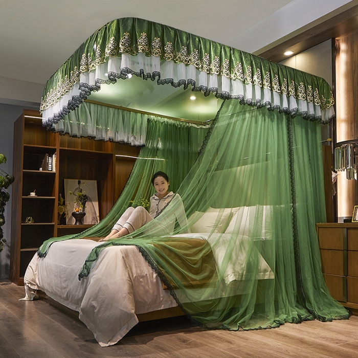 91家纺网 家纺一手货源 找家纺 迪凡保罗新款A33广东拉绳土豪金手动导轨蚊帐三开门 抹茶绿