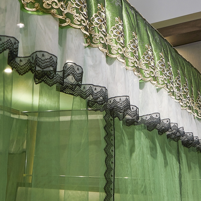 91家纺网 家纺一手货源 找家纺 迪凡保罗新款A33广东拉绳土豪金手动导轨蚊帐三开门 抹茶绿