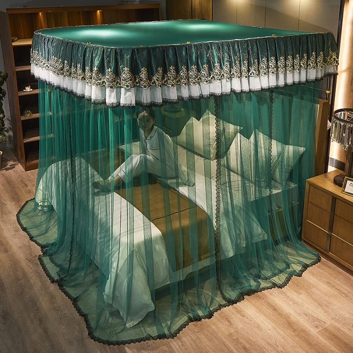 91家纺网 家纺一手货源 找家纺 迪凡保罗新款A33广东拉绳土豪金手动导轨蚊帐三开门 墨绿