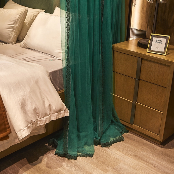 91家纺网 家纺一手货源 找家纺 迪凡保罗新款A33广东拉绳土豪金手动导轨蚊帐三开门 墨绿