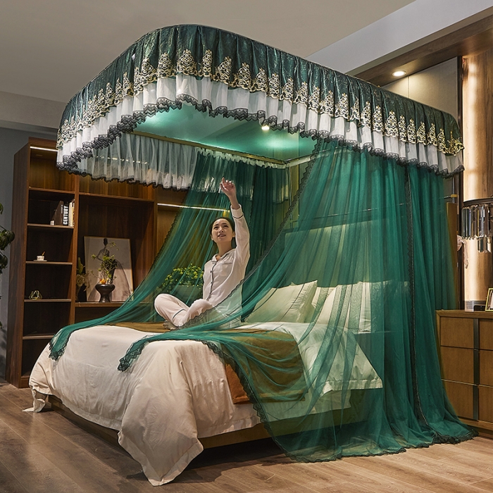 91家纺网 家纺一手货源 找家纺 迪凡保罗新款A33广东拉绳土豪金手动导轨蚊帐三开门 墨绿