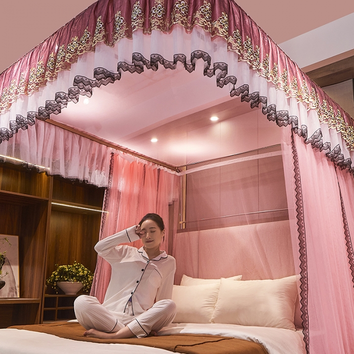 91家纺网 家纺一手货源 找家纺 迪凡保罗新款A33广东拉绳土豪金手动导轨蚊帐三开门 玉色