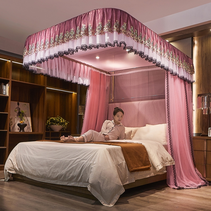 91家纺网 家纺一手货源 找家纺 迪凡保罗新款A33广东拉绳土豪金手动导轨蚊帐三开门 玉色