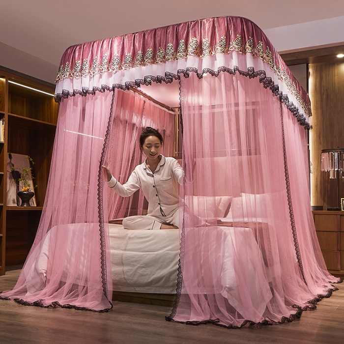 91家纺网 家纺一手货源 找家纺 迪凡保罗新款A33广东拉绳土豪金手动导轨蚊帐三开门 玉色