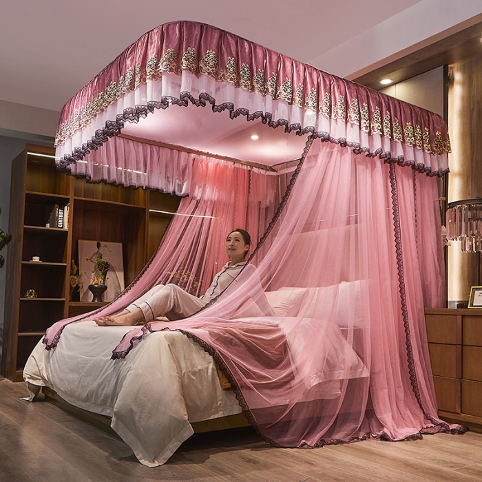 91家纺网 家纺一手货源 找家纺 迪凡保罗新款A33广东拉绳土豪金手动导轨蚊帐三开门 玉色