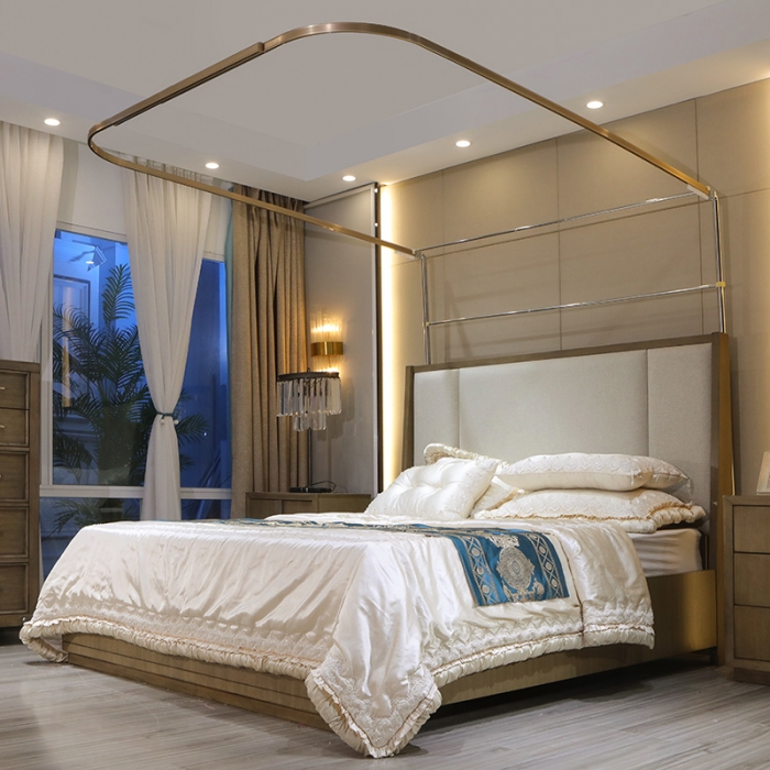 91家纺网 家纺一手货源 找家纺 迪凡保罗新款A34广东拉绳土豪金手动导轨蚊帐三开门 米黄