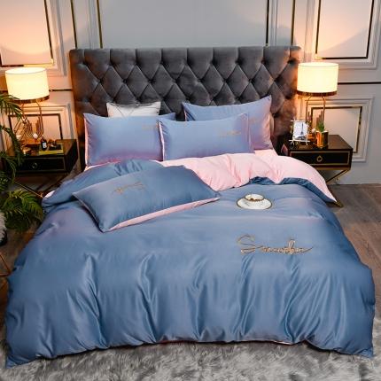 91家纺网 家纺一手货源 找家纺 （总）意尚风情2023水洗真丝拼色绣花工艺款四件套