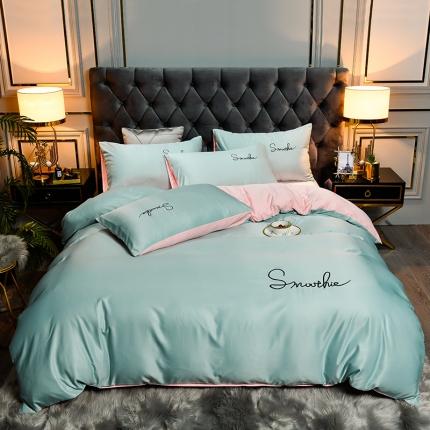 91家纺网 家纺一手货源 找家纺 （总）意尚风情2023水洗真丝拼色绣花工艺款四件套