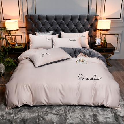 91家纺网 家纺一手货源 找家纺 （总）意尚风情2023水洗真丝拼色绣花工艺款四件套