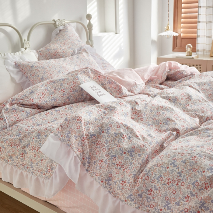 91家纺网 家纺一手货源 找家纺 怡家居 2021新款韩版全棉四件套 粉诺