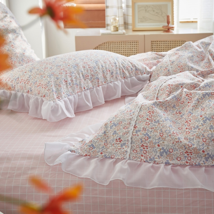 91家纺网 家纺一手货源 找家纺 怡家居 2021新款韩版全棉四件套 粉诺