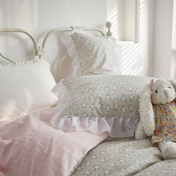 91家纺网 家纺一手货源 找家纺 怡家居 2021新款韩版全棉四件套 领结兔