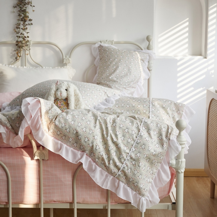 91家纺网 家纺一手货源 找家纺 怡家居 2021新款韩版全棉四件套 领结兔