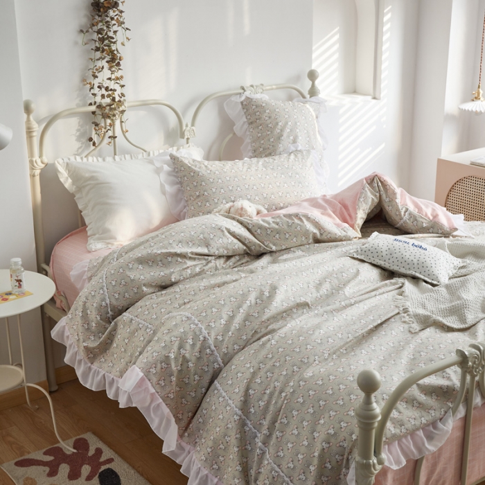 91家纺网 家纺一手货源 找家纺 怡家居 2021新款韩版全棉四件套 领结兔