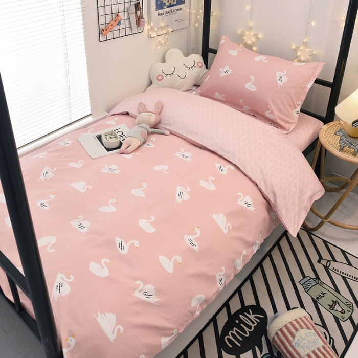 91家纺网 家纺一手货源 找家纺 朵希曼 全棉13372学生上下铺三件套系列 天鹅粉