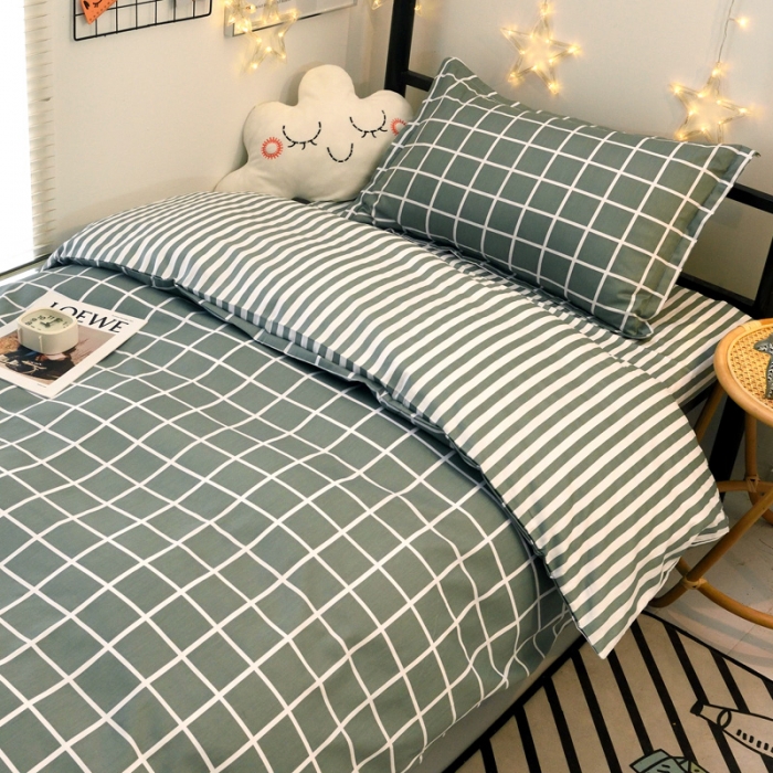 91家纺网 家纺一手货源 找家纺 朵希曼 全棉13372学生上下铺三件套系列 优雅格调-绿