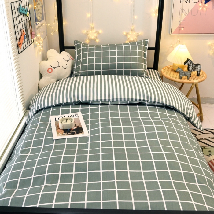 91家纺网 家纺一手货源 找家纺 朵希曼 全棉13372学生上下铺三件套系列 优雅格调-绿