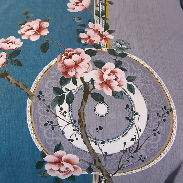 91家纺网 家纺一手货源 找家纺 雲归梦2021全棉大版四件套第二批花卉格调系列 晨梦蓝