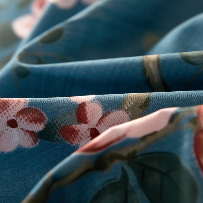 91家纺网 家纺一手货源 找家纺 雲归梦2021全棉大版四件套第二批花卉格调系列 晨梦蓝