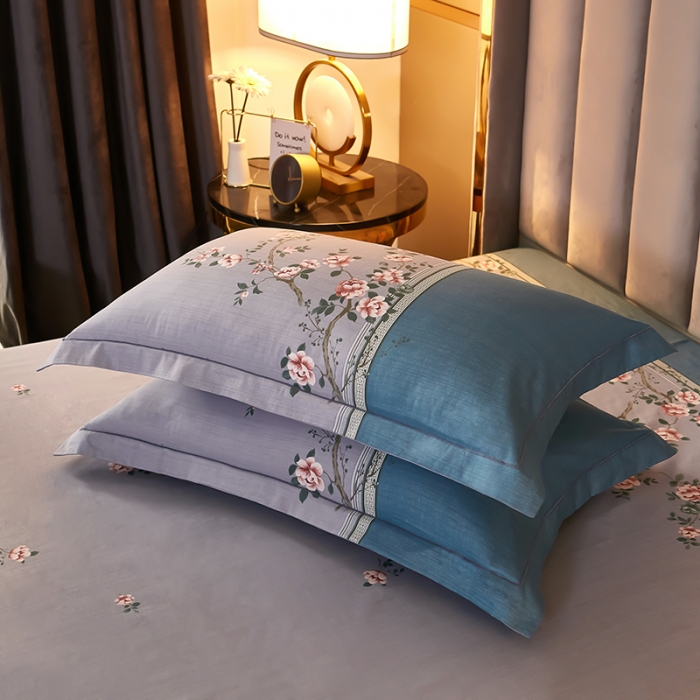 91家纺网 家纺一手货源 找家纺 雲归梦2021全棉大版四件套第二批花卉格调系列 晨梦蓝