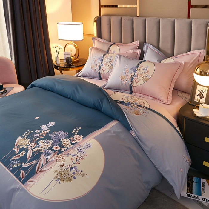 91家纺网 家纺一手货源 找家纺 雲归梦2021全棉大版四件套第二批花卉格调系列 春风里蓝