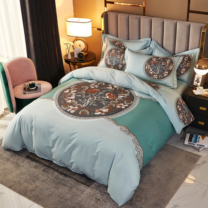 91家纺网 家纺一手货源 找家纺 雲归梦2021全棉大版四件套第二批花卉格调系列 东方韵绿