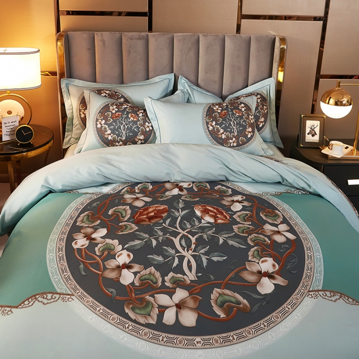 91家纺网 家纺一手货源 找家纺 雲归梦2021全棉大版四件套第二批花卉格调系列 东方韵绿