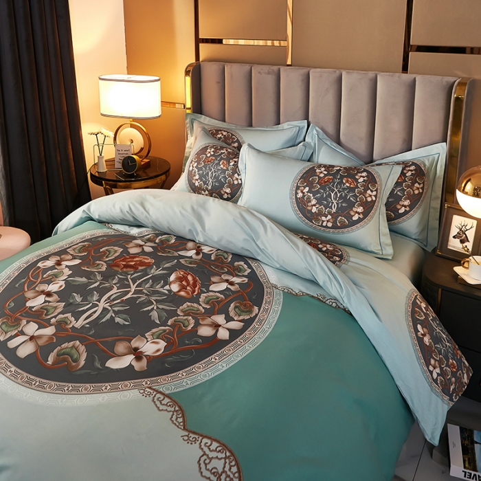 91家纺网 家纺一手货源 找家纺 雲归梦2021全棉大版四件套第二批花卉格调系列 东方韵绿