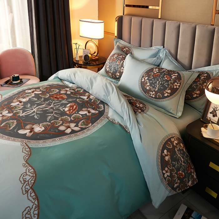 91家纺网 家纺一手货源 找家纺 雲归梦2021全棉大版四件套第二批花卉格调系列 东方韵绿