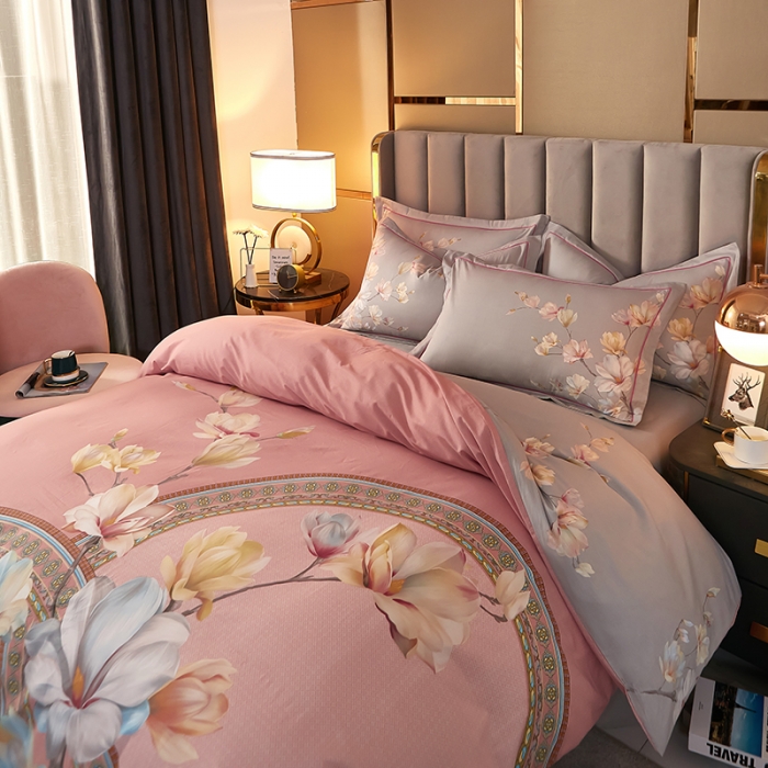 91家纺网 家纺一手货源 找家纺 雲归梦2021全棉大版四件套第二批花卉格调系列 繁花绘景粉