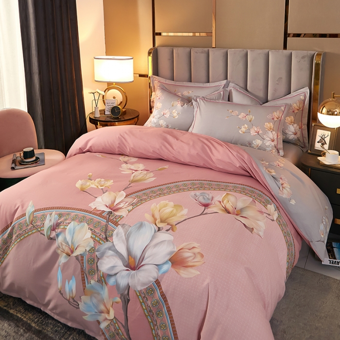 91家纺网 家纺一手货源 找家纺 雲归梦2021全棉大版四件套第二批花卉格调系列 繁花绘景粉