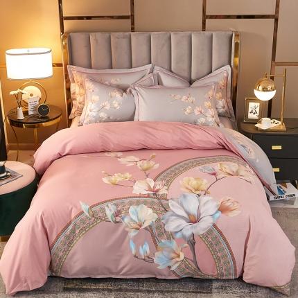 雲归梦2021全棉大版四件套第二批花卉格调系列 繁花绘景粉