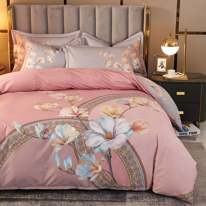 91家纺网 家纺一手货源 找家纺 雲归梦2021全棉大版四件套第二批花卉格调系列 繁花绘景粉