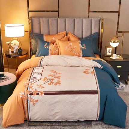 雲归梦2021全棉大版四件套第二批花卉格调系列 江山如画橙